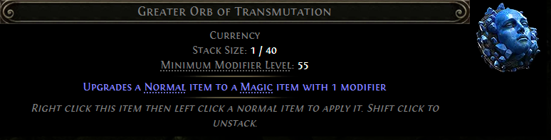 MMOJUGG Path of Exile 2 Greater Transmutation * 20 Details View of Item Function and Use